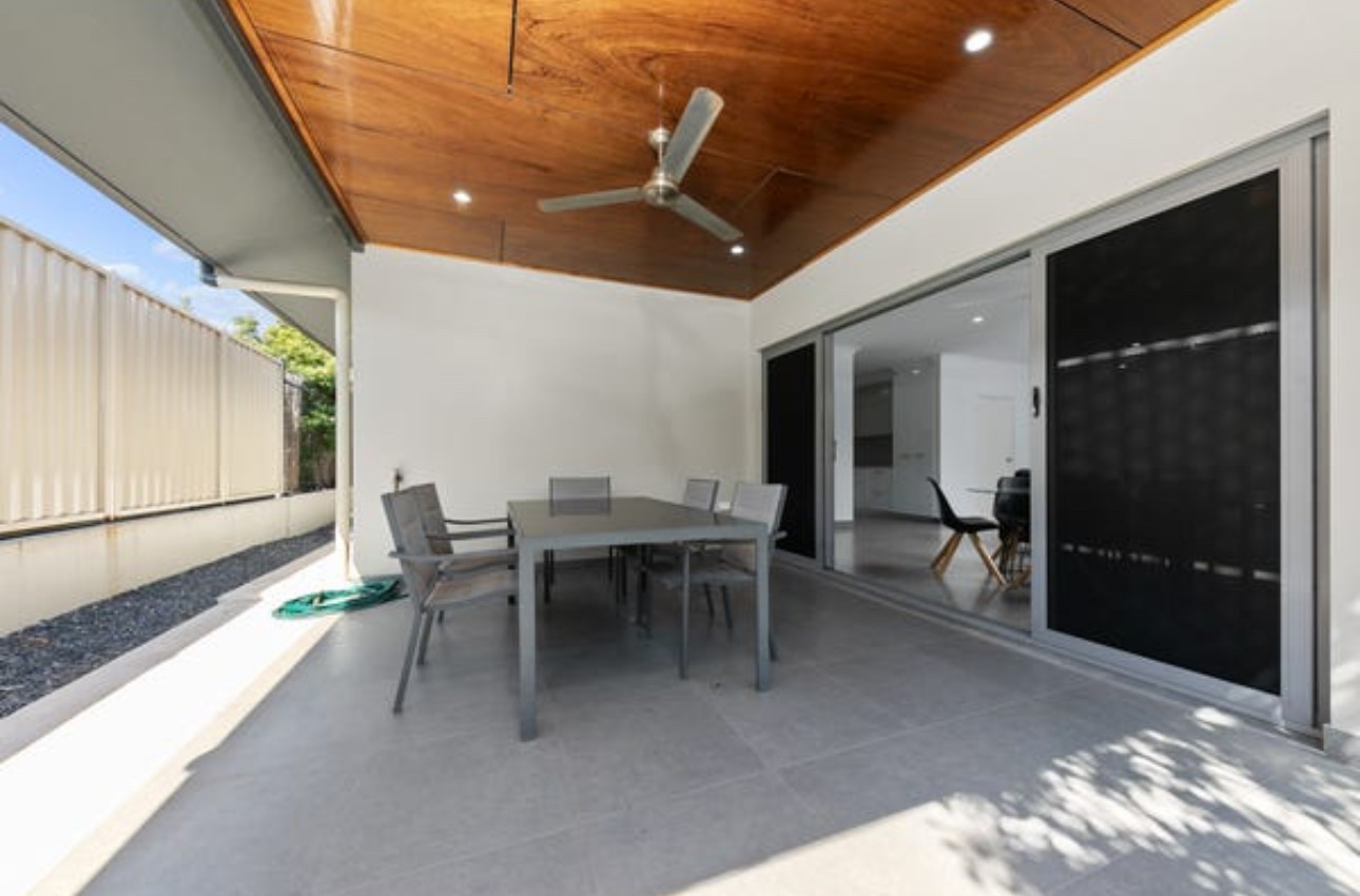 Outdoor patio area of a completed build